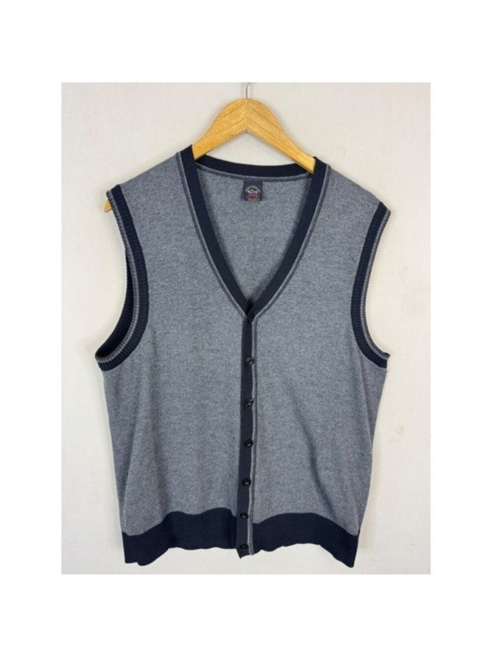 Paul & Shark Yachting Mens Gray Knit Button Front Cardigan Vest Made in Italy XL